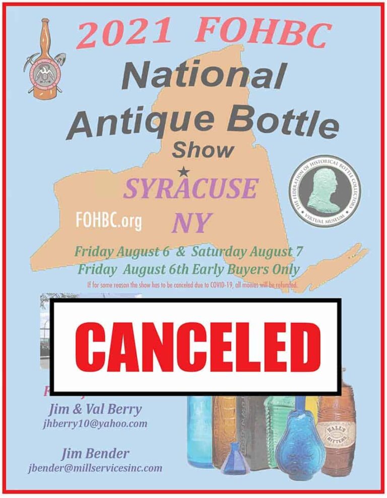 2021 FOHBC National Antique Bottle Show Syracuse, New York