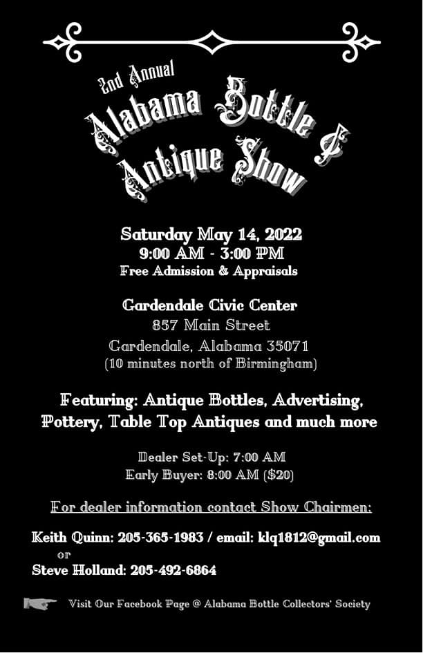 2nd Annual “Alabama Bottle & Antique Show” @ Gardendale Civic Center