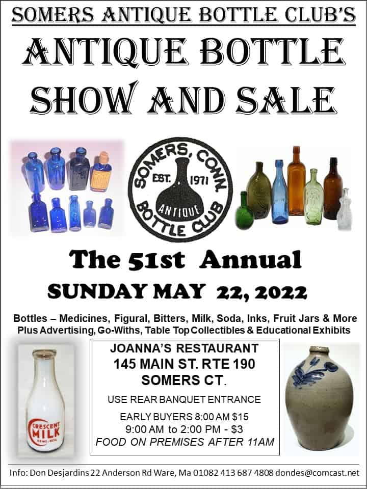 Somers Antique Bottle Club’s Antique Bottle Show and Sale @ Joanna’s Restaurant