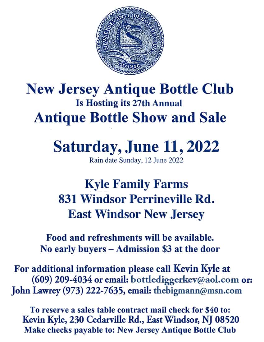 New Jersey Antique Bottle Club (NJABC) 27th Annual Show & Sale @ Kyle Family Farms