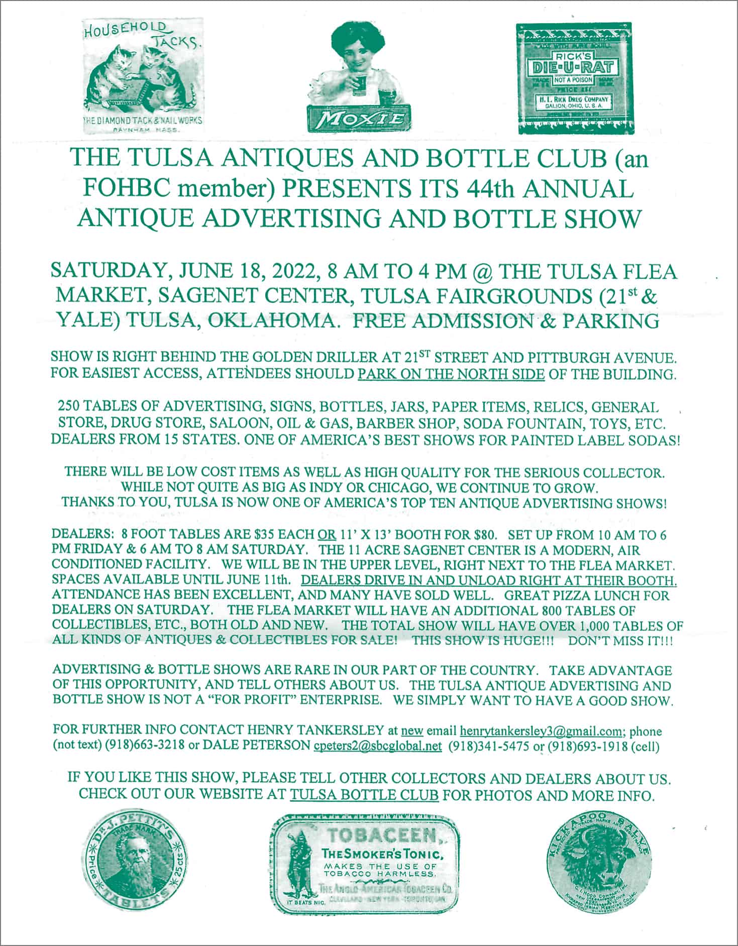 The Tulsa Antiques and Bottle Club’s 44th Annual Antique Advertising and Bottle Show @ SageNet Center at the Tulsa Fairgrounds