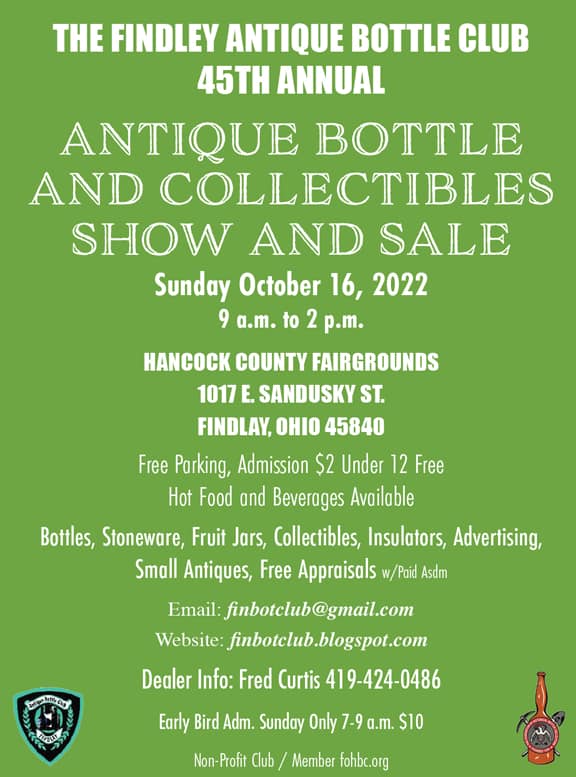 Findlay Antique Bottle Club 45th Annual Bottle Show & Sale @ Old Mill Stream Centre at Hancock County Fairgrounds