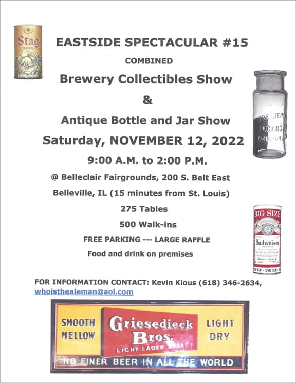 Eastside Spectacular #15 combined Brewery Collectibles Show & Antique Bottle and Jar Show @ Belleclair Fairgrounds