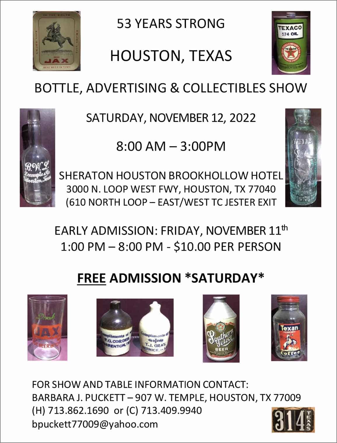 53 Years Strong! The Houston Bottle, Advertising & Collectibles Show @ Sheraton Houston Brookhollow Hotel