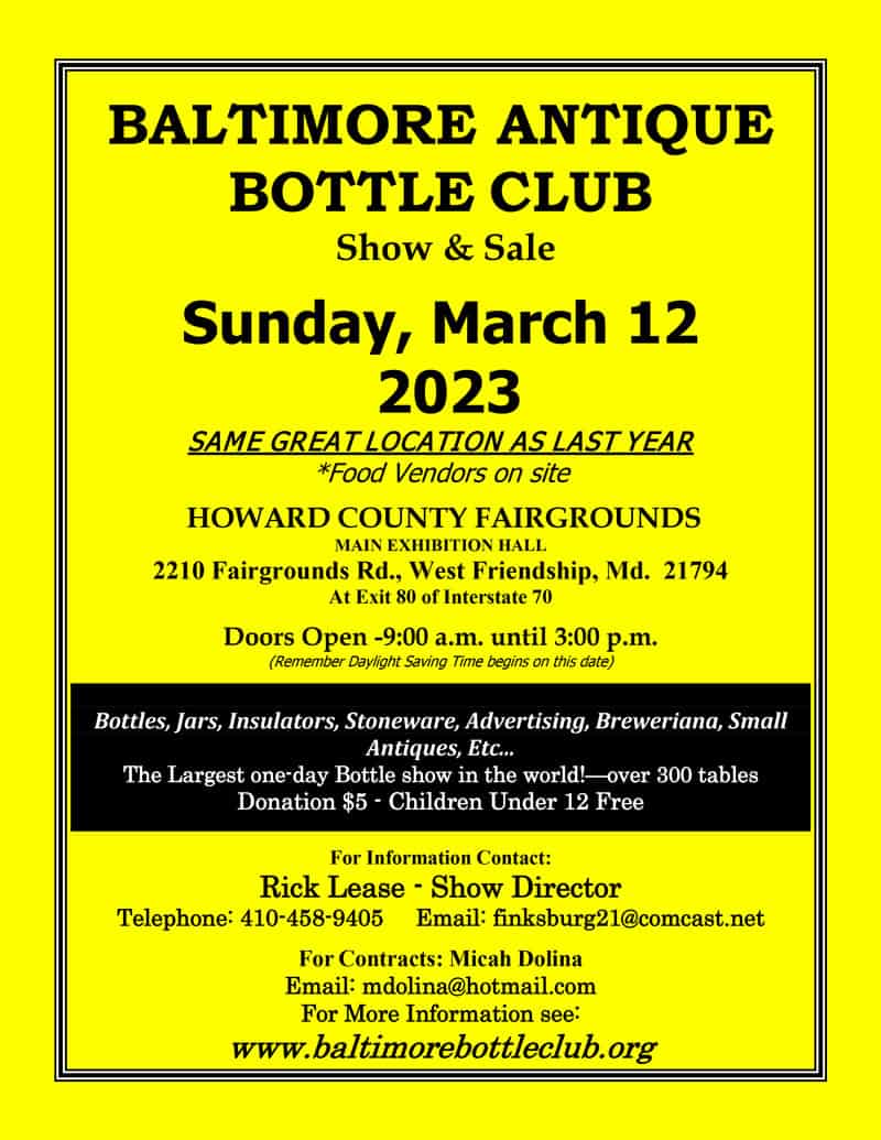 The Baltimore Antique Bottle Club Show & Sale @ Howard County Fairgrounds, Main Exhibition Hall