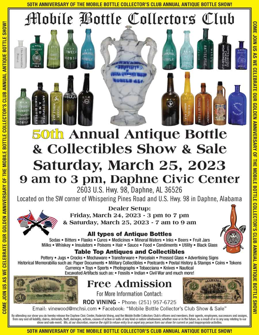 The Mobile Bottle Collectors Club’s 50th Annual Show & Sale @ Daphne Civic Center